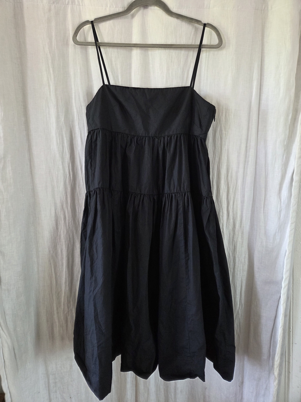 J. Crew | Black Spaghetti Strap Tiered Midi Dress